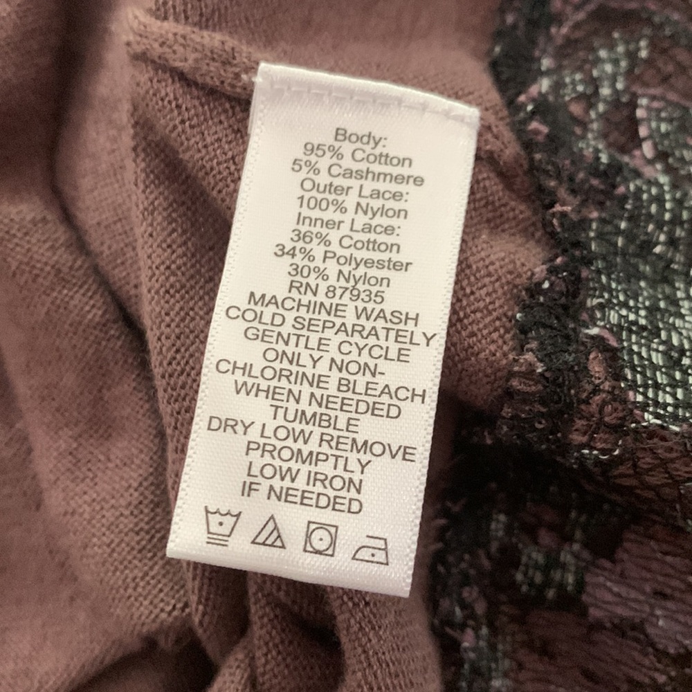 LOGO Lori Goldstein Brown High Low Tunic Sweater with Lace Detail - Picture 8 of 8